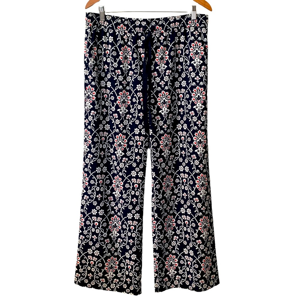 Ann Taylor LOFT Floral Drawstring Waist Pants Women’s Size Medium Navy Blue